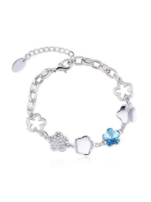 OUXI 18K White Gold Flower Shape Crystal Bracelet