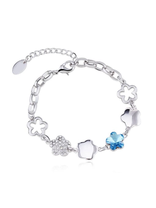 Platinum Aquamarine 18K White Gold Flower Shape Crystal Bracelet