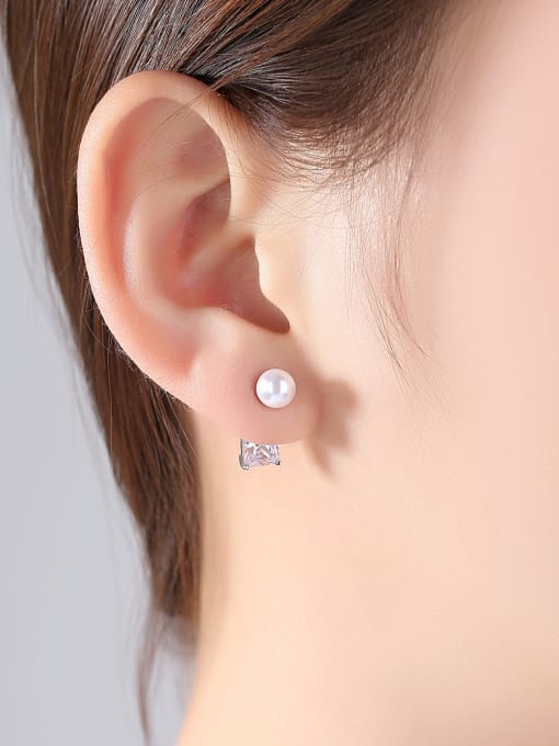 BLING SU Copper inlay AAA zircon Simple Dual-use Post-hanging pearl earrings 1