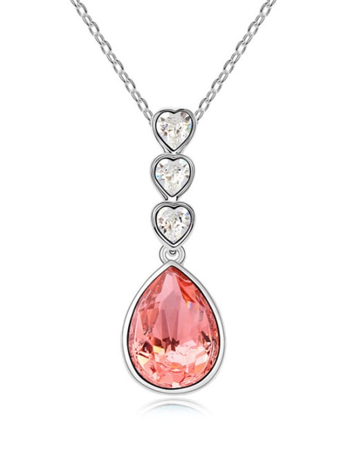 pink Simple Water Drop Heart austrian Crystals Alloy Necklace