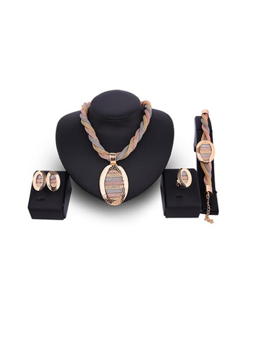 BESTIE Alloy Imitation-gold Plated Fashion Oval-shaped Hollow Grid Four Pieces Jewelry Set 0