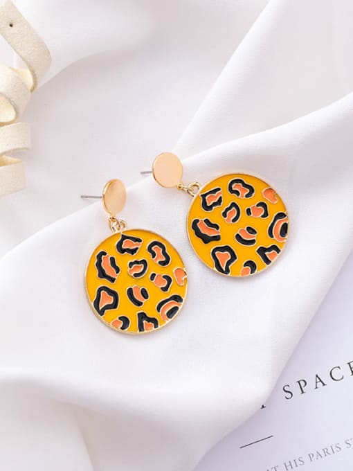 C yellow leopard print (big circle) Alloy With Gold Plated Personality Classic Leopard Print Drop Earrings