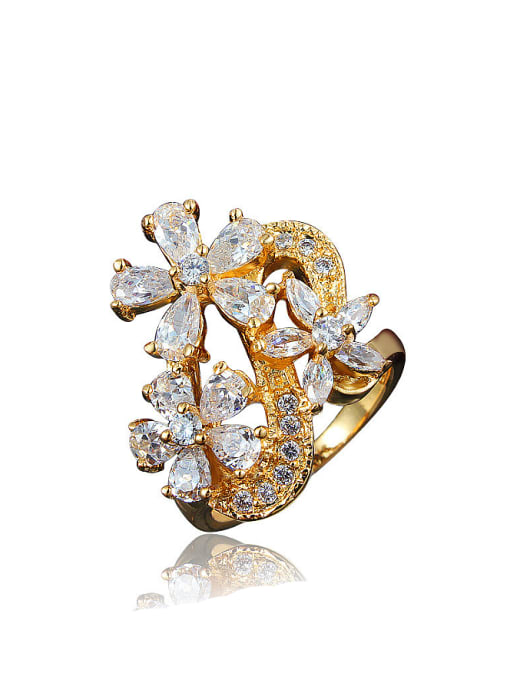 SANTIAGO Exquisite 18K Gold Plated Flower Zircon Ring 0