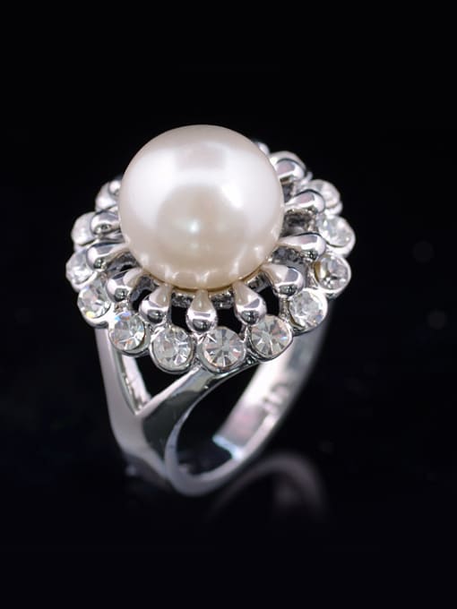 Wei Jia Fashion Flowery Artificial Pearl Rhinestones Alloy Ring 0