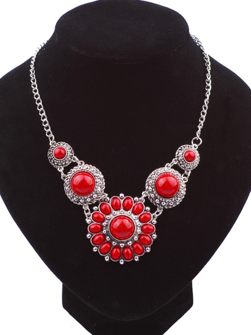 Qunqiu Bohemia Retro style Turquoise stones Flower Alloy Necklace 1