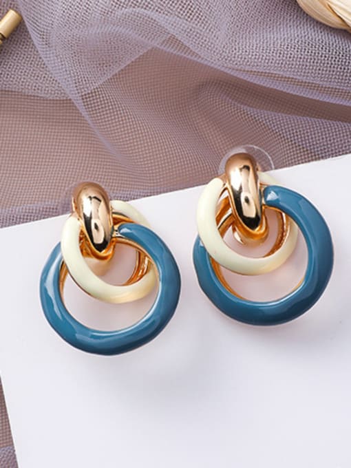 B Blue Alloy With Rose Gold Plated Fashion Round Stud Earrings
