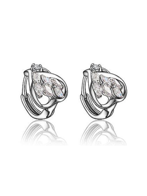 White Gold Rose Gold Plated Heart Shaped Zircon Clip Earrings