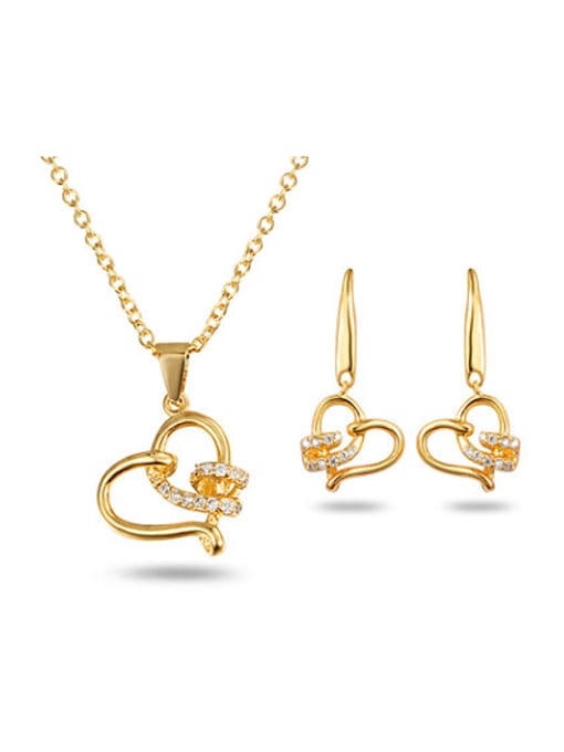 gold Temperament 18K Gold Plated Heart Shaped Zircon Two Pieces Jewelry Set