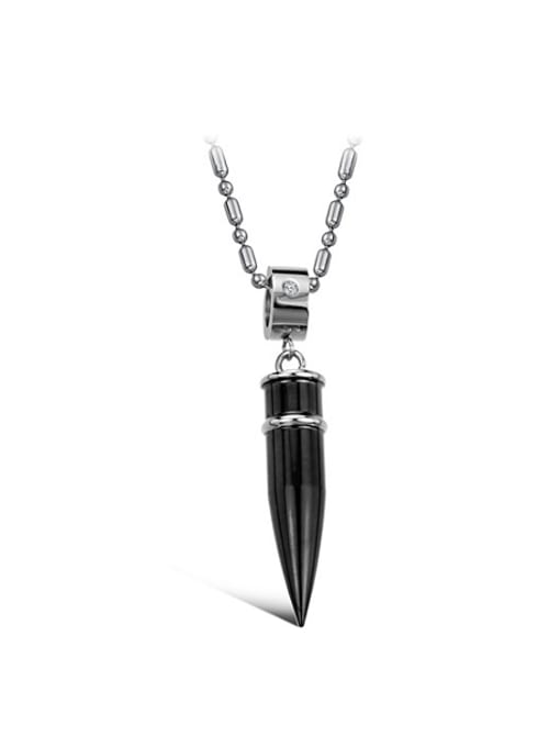 Black Personalized Bullet Pendant Rhinestones Titanium Necklace