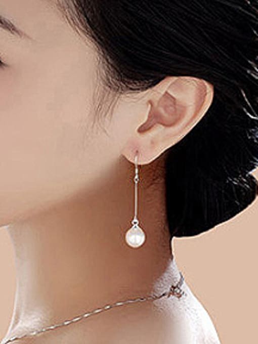 AI Fei Er Simple White Imitation Pearl Copper Drop Earrings 1