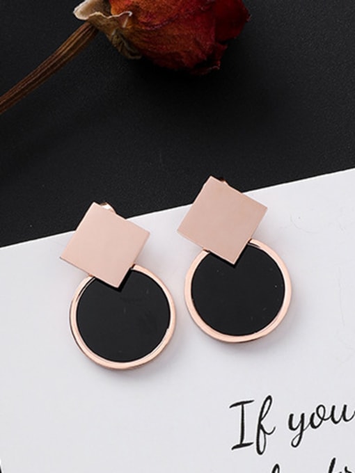 A Black Stainless Steel With Rose Gold Plated Personality Geometric Stud Earrings