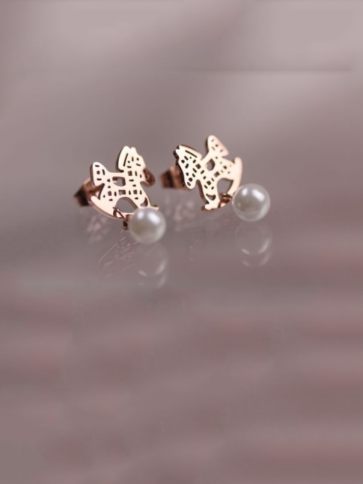 GROSE Titanium With Rose Gold Plated Cute horse Stud Earrings 0