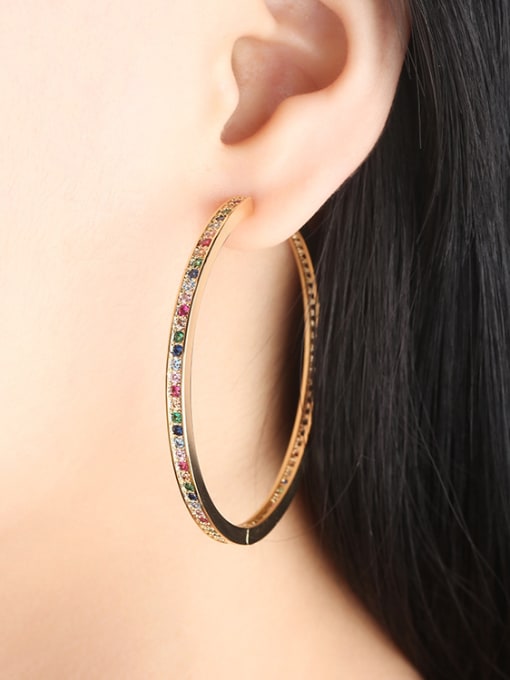 gold Copper With  Cubic Zirconia Trendy Round Hoop Earrings