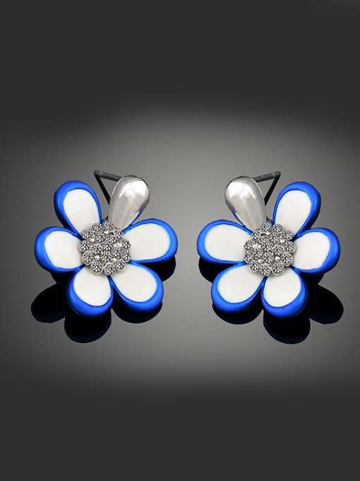 Wei Jia Fashion Elegant Tiny Rhinestones Blue White Flower Alloy Stud Earrings 0