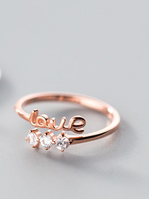 Rose Gold Exquisite Monogrammed Shaped S925 Silver Rhinestone Ring