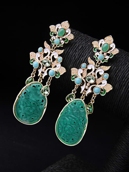 KM Elegant Green Resin Alloy Drop Chandelier earring 4