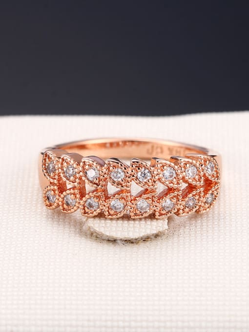 ZK Double Lines Leaves Rose Gold Plated Ring with Zircons 3