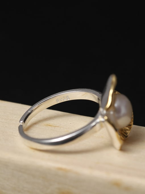 SILVER MI Color Plated Freshwater Pearl Open Ring 2