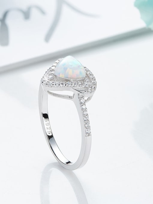 CEIDAI Fashion Opal stone Tiny Zirconias Triangle 925 Silver Ring 2