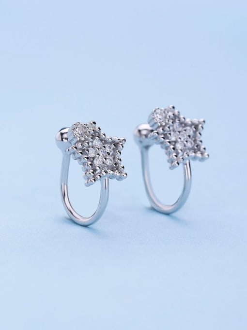 One Silver Fashion Shiny Zirconias Star 925 Silver Clip Earrings