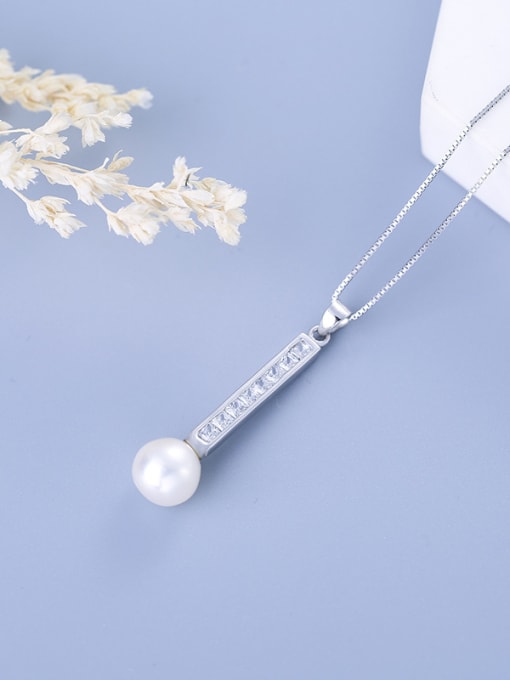 One Silver Simple Freshwater Pearl Shiny Zirconias 925 Silver Pendant 2