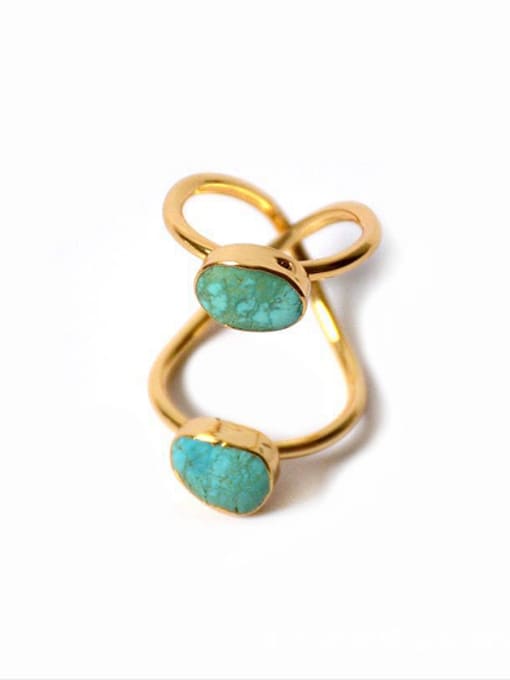 Tess Exaggerated Two-band Turquoise Stones Ring 0