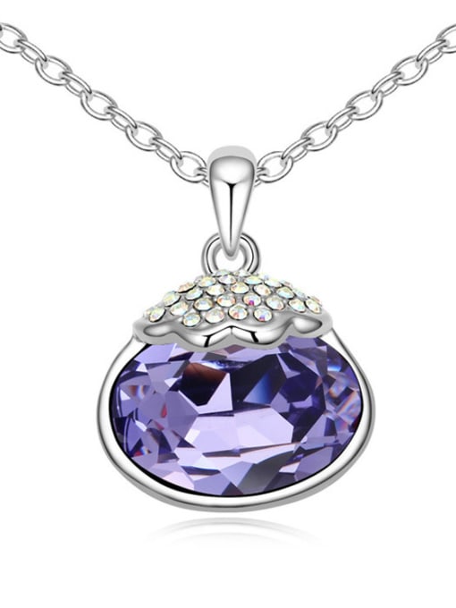 purple Simple Oval austrian Crystal-accented Pendant Alloy Necklace