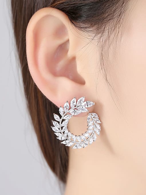 BLING SU Copper With Gold Plated Trendy Leaf Stud Earrings 1