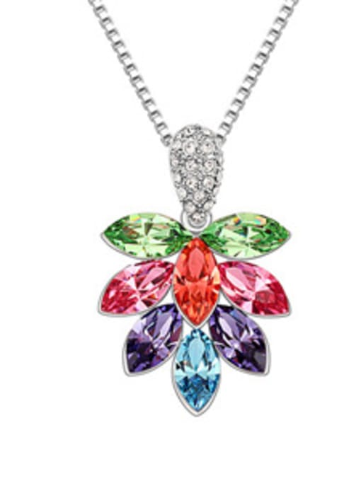 multi-color Fashion Marquise austrian Crystals Flowery Pendant Alloy Necklace