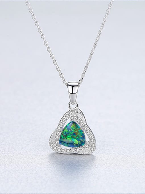 Dark green -20C05 925 Sterling Silver With White Gold Plated Simplistic Triangle Necklaces
