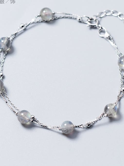 Rosh Double layer moonstone  Gradient gray  S925 silver bracelet 4