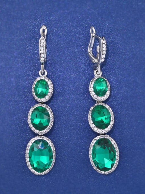 green Copper With Glass stone Trendy Oval Drop Earrings