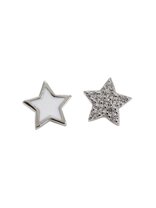 DAKA Simple Little Star Tiny Zirconias Black Glue Silver Stud Earrings 0