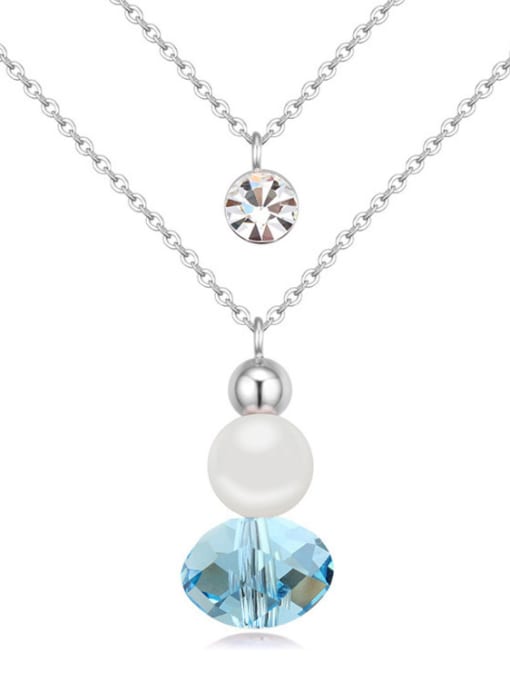 light blue Fashion Double Layers Imitation Pearl austrian Crystal Alloy Necklace