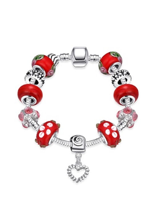 OUXI Fashion Oblate Red Beads Bracelet