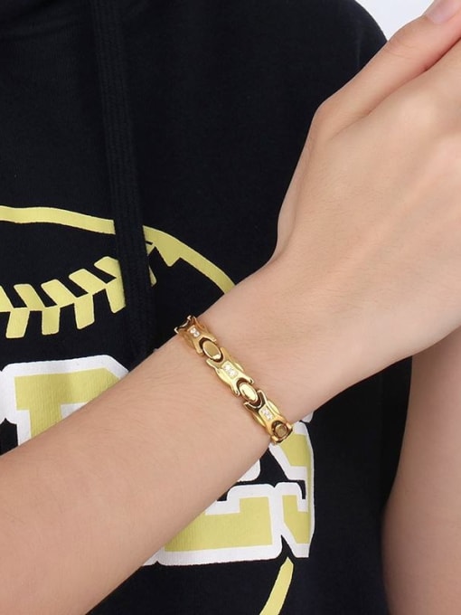 Golden Trendy Gold Plated Geometric Shaped AAA Zircon Bracelet