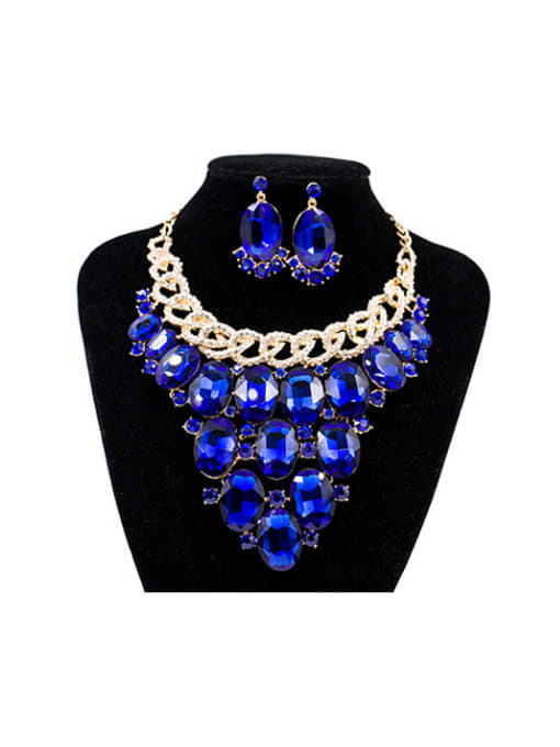 Blue 2018 2018 Exaggerated Oval Glass Rhinestones Two Pieces Jewelry Set