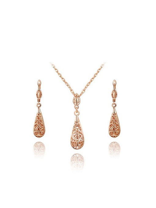 Rose Gold Alloy Rose Gold Plated Fashion Rhinestone Water Drop Two Pieces Jewelry Set