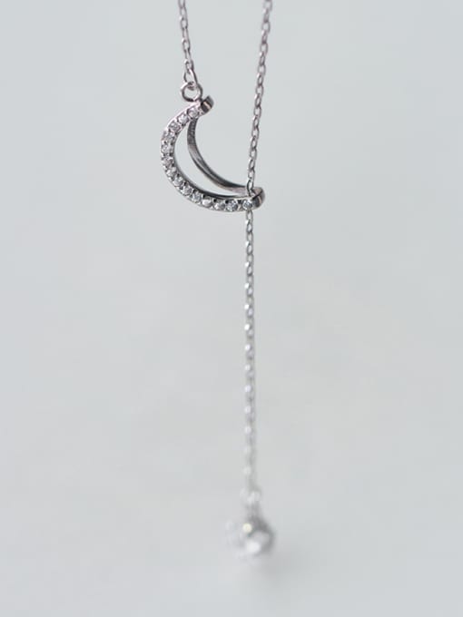 Rosh Exquisite Moon Shaped Rhinestone S925 Silver Necklace