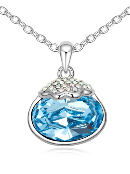 light blue Simple Oval austrian Crystal-accented Pendant Alloy Necklace