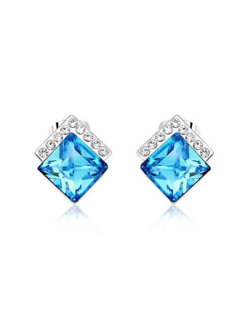 Platinum Blue 18K White Gold Austria Crystal Square-shaped stud Earring