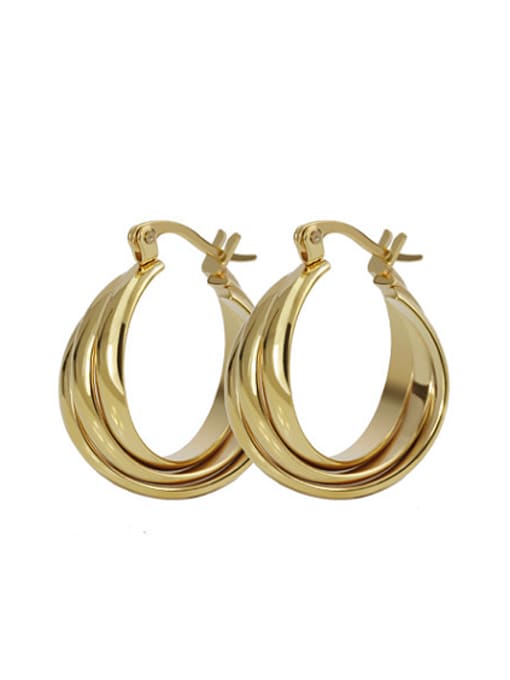 Golden Exaggerated Three Layer Design Gold Plated Titanium Clip Earrings