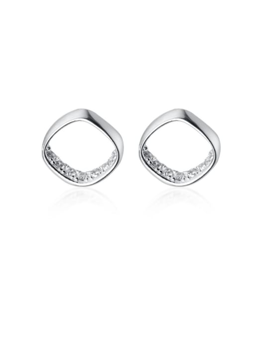 Rosh 925 Sterling Silver With Cubic Zirconia  Simplistic Hollow Square Stud Earrings