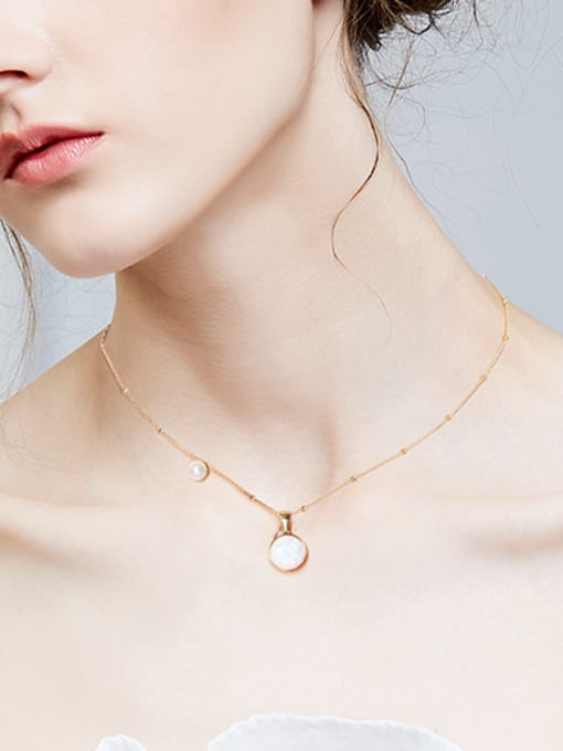 CEIDAI Fashion 925 Silver Round Opal Artificial Pearl Necklace 1