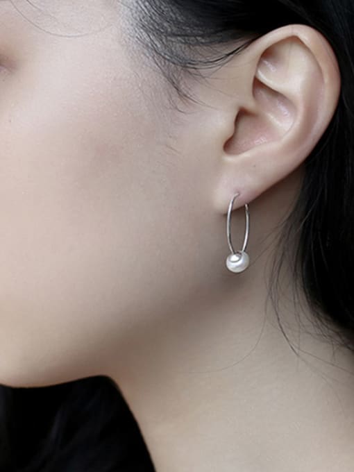 DAKA Simple Freshwater Pearl Silver Hook Earrings 1