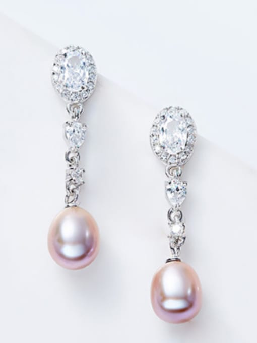 CEIDAI Fashion Freshwater Pearl Zircon Silver Stud Earrings 1