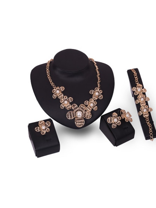 BESTIE Alloy Imitation-gold Plated Fashion Artificial Stones Hollow Flower Four Pieces Jewelry Set 0