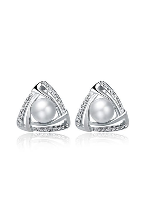 Platinum Charming Triangle Shaped Artificial Pearl Stud Earrings