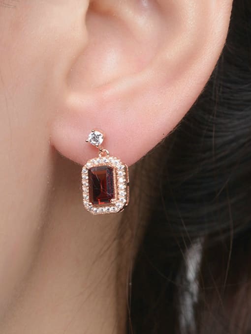 ZK Fashionable Rectangle Red Garnet Drop Earrings 1