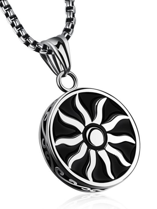 Open Sky Stainless Steel With Black Gun Plated Vintage Round with sun Necklaces 0